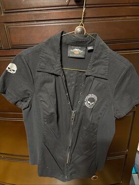 Harley-Davidson Black Short-Sleeve Zip Shirt Jacket with Skull Logo